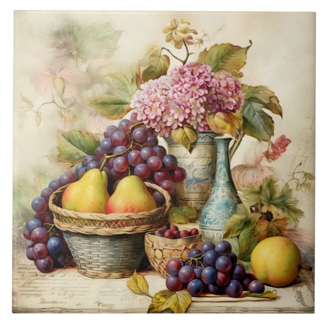 Azulejo de cerâmica de estilo antigo "Ainda viva" (Frente)