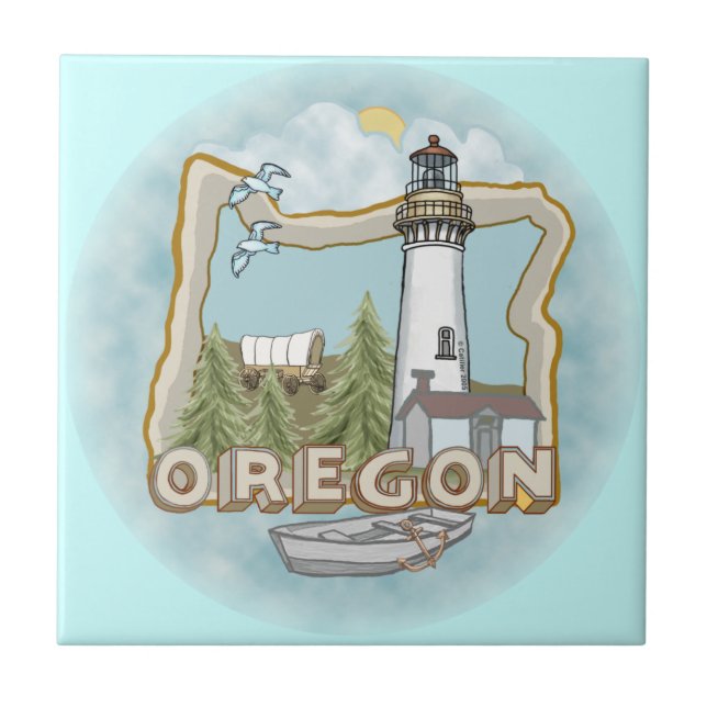 Azulejo de Cerâmica de Farol do Oregon (Frente)