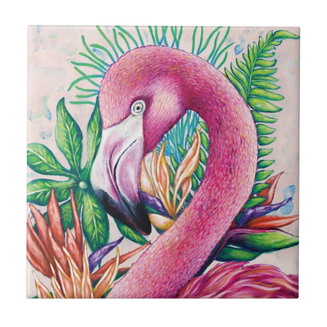 Azulejo de cerâmica de Flamingo, cor-de-rosa, cômo (Frente)