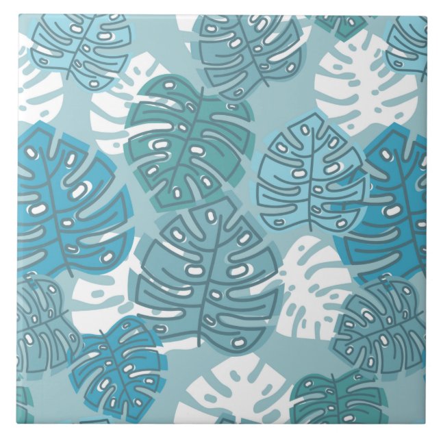 azulejo de cerâmica de folhas azuis (Frente)