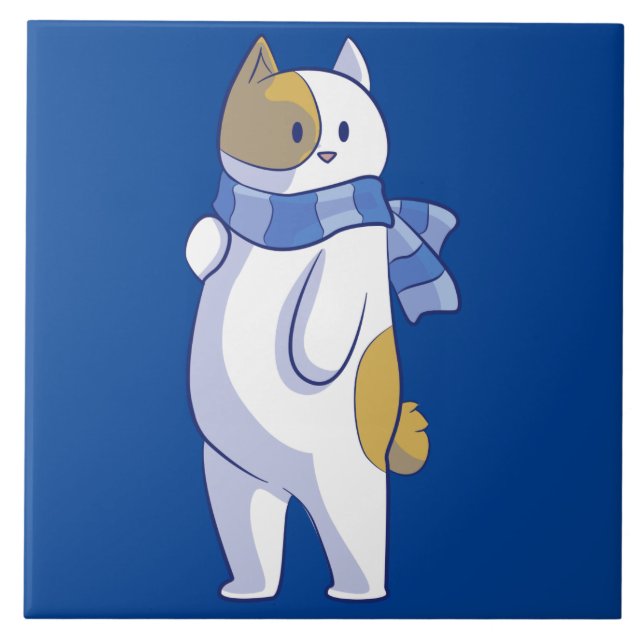 azulejo de cerâmica de gatos de inverno (Frente)