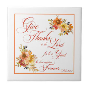 Azulejo De Cerâmica Dê Graças ao Senhor outono aquarela floral Ce