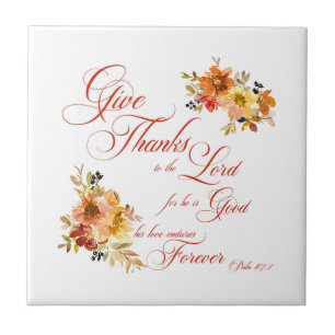 Azulejo De Cerâmica Dê Graças ao Senhor outono floral aquarela