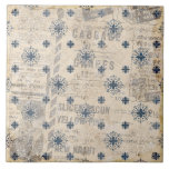 Azulejo de cerâmica de Impressão de papel azul neu<br><div class="desc">Textura falsa e russa de cores neutras e padrão de safra azul em um antigo jornal criam uma fazenda e azulejo cerâmico de decoração de cascas. 100% de satisfação do cliente com o "Zazzle" todos os dias.</div>