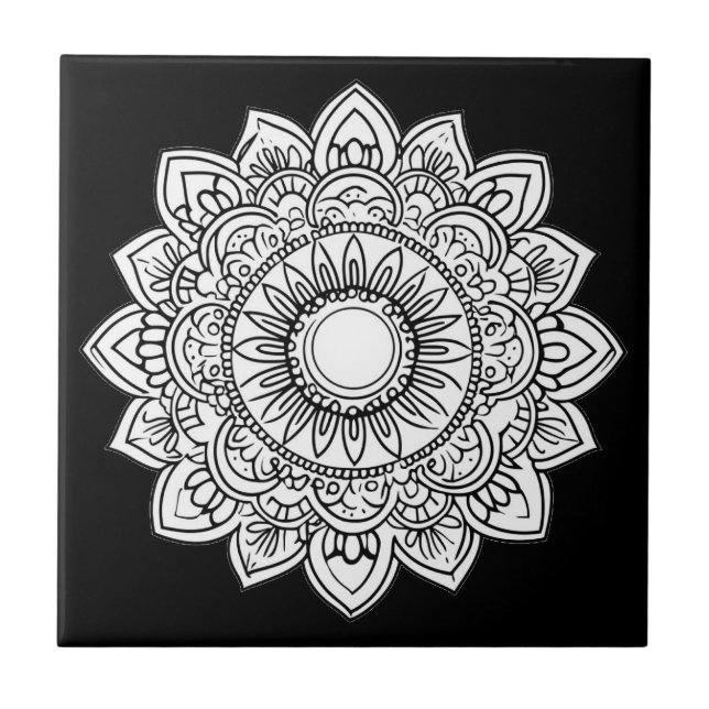 Azulejo de cerâmica de Mandala Black e White (Frente)