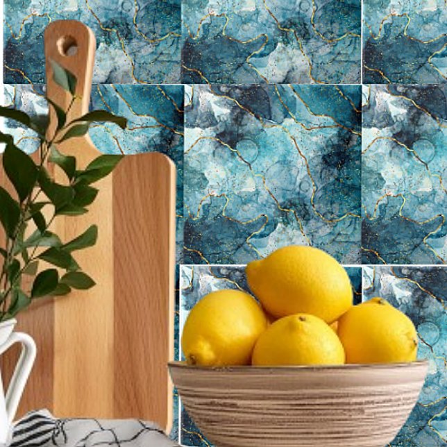 Azulejo de cerâmica de mármore azul e dourado (Criador carregado)