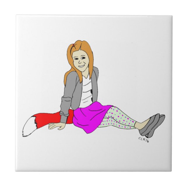 azulejo de cerâmica de menina foxy (Frente)