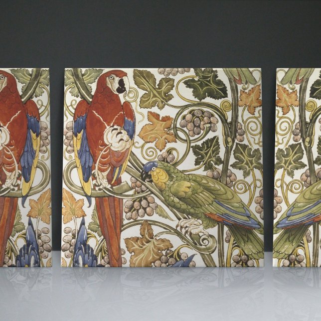 Azulejo De Cerâmica De Morgan's Parrots on Grapevine Collection (Criador carregado)
