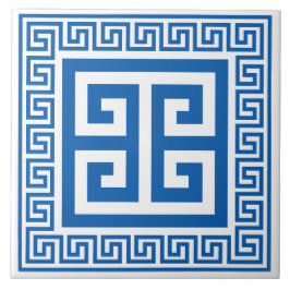 Azulejo De Cerâmica De Padrão Branco E Azul-Chave