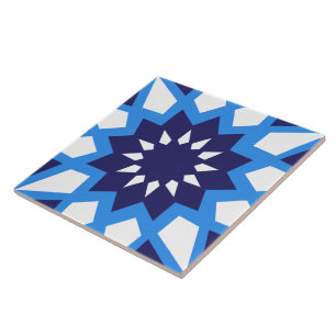 Azulejo De Cerâmica De Padrão Branco E Azul Marroq