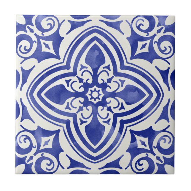 Azulejo de cerâmica de padrão mosaico azul (Frente)