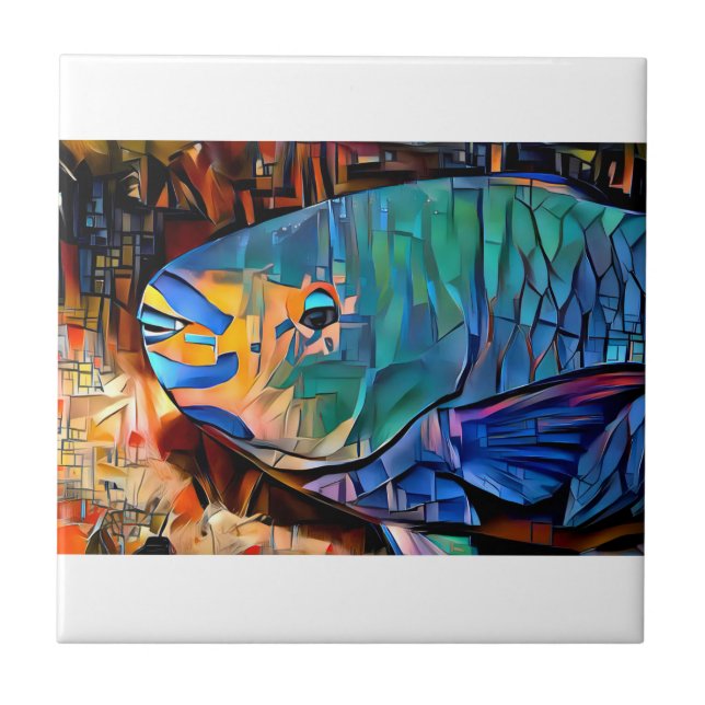 Azulejo de Cerâmica de Peixe-Papagaio (Frente)