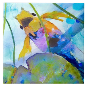 Azulejo de cerâmica de peixes dourados (6" quadra