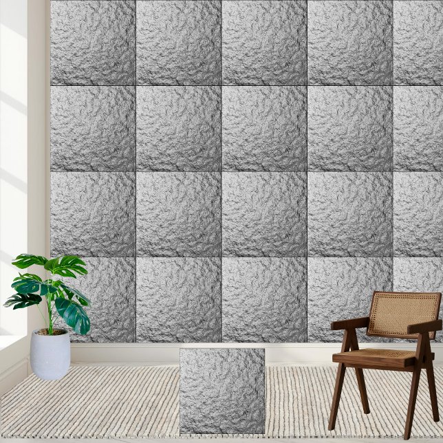 Azulejo de Cerâmica de Prata Metálica Texturizada (Textured Metallic Silver Ceramic Tile)