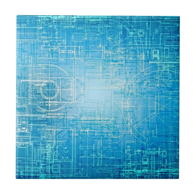 Azulejo de cerâmica de retrô-Blueprint vibrante (Frente)