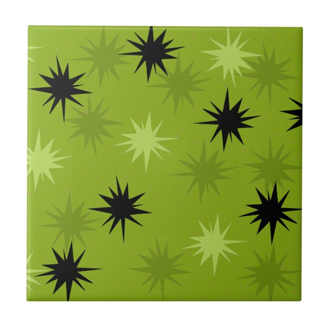 Azulejo de cerâmica de Starbursts Verdes Atômicos (Frente)