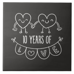 Azulejo De Cerâmica Décimo Aniversário Gift Chalk Hearts