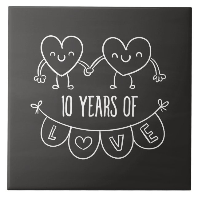 Azulejo De Cerâmica Décimo Aniversário Gift Chalk Hearts (Frente)