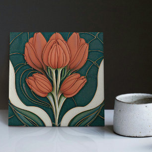 Azulejo De Cerâmica Deco Art Tulipas Vermelhas Decoração de Parede Ver