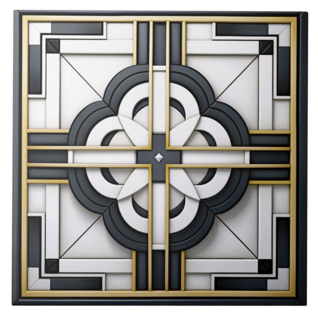 Azulejo De Cerâmica  Deco Beautiful Black White Gold  (Frente)