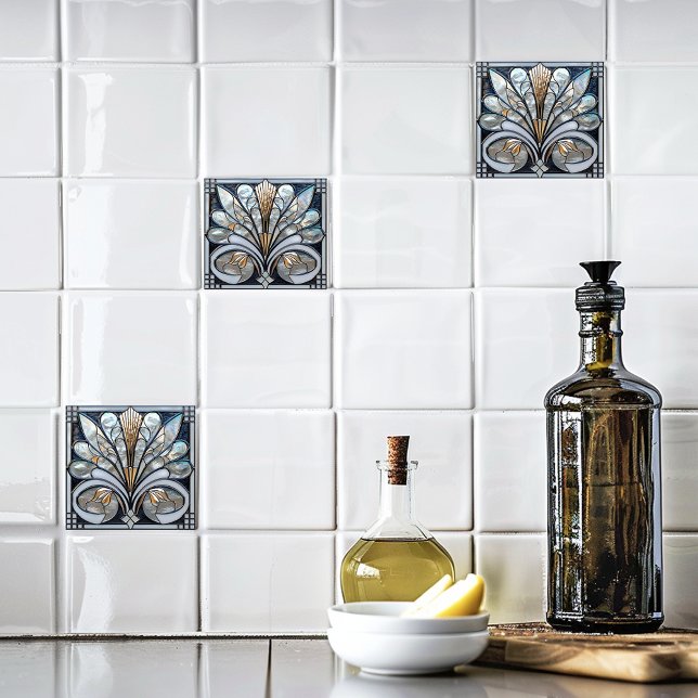 Azulejo De Cerâmica Deco Belo Vidro Negro Iridescente Dourado (Criador carregado)