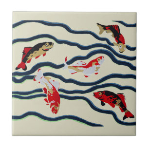Azulejo De Cerâmica Deco Colorido Carpa Natação Decoração Marinha