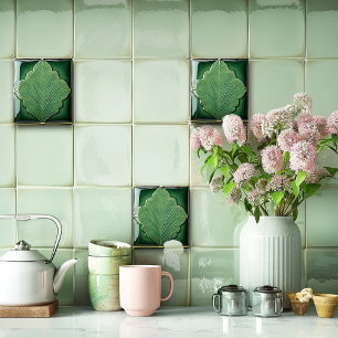 Azulejo De Cerâmica Deco de Arte de Folha Verde
