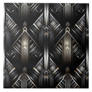 Azulejo De Cerâmica Deco de Arte Moderna, Chiaroscuro, Dourado e Preto