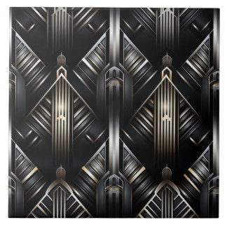 Azulejo De Cerâmica Deco de Arte Moderna, Chiaroscuro, Dourado e Preto