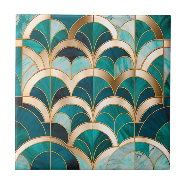 Azulejo De Cerâmica Deco de Arte Mosaica do Luxo Marble Turquoise Azul (Frente)