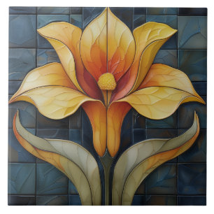 Azulejo De Cerâmica Deco de Lily Art Amarelo Floral