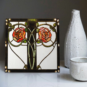 Azulejo De Cerâmica Deco de Vidro Floral em Arte Mackintosh