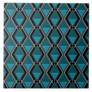 Azulejo De Cerâmica deco do padrão geométrico preto azul