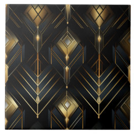 Azulejo De Cerâmica Deco Dourado e Negro, Chiaroscuro, Isométrico