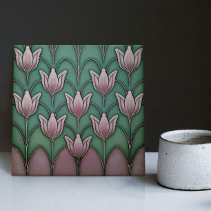 Azulejo De Cerâmica Decor de Parede de Tulipas Azuis Violetas Simétric