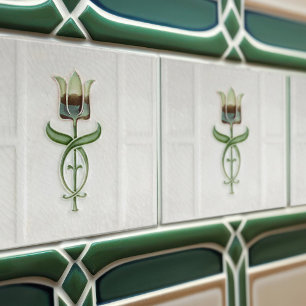 Azulejo De Cerâmica Decor de Parede Verde Tulip Nouveau Art Deco Gibbo