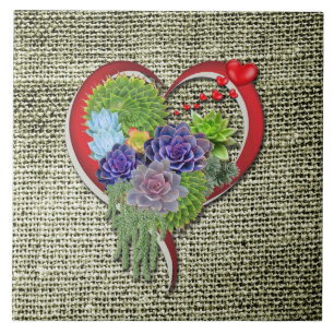 Azulejo De Cerâmica Decor de Planta Suculente dentro de um Coração