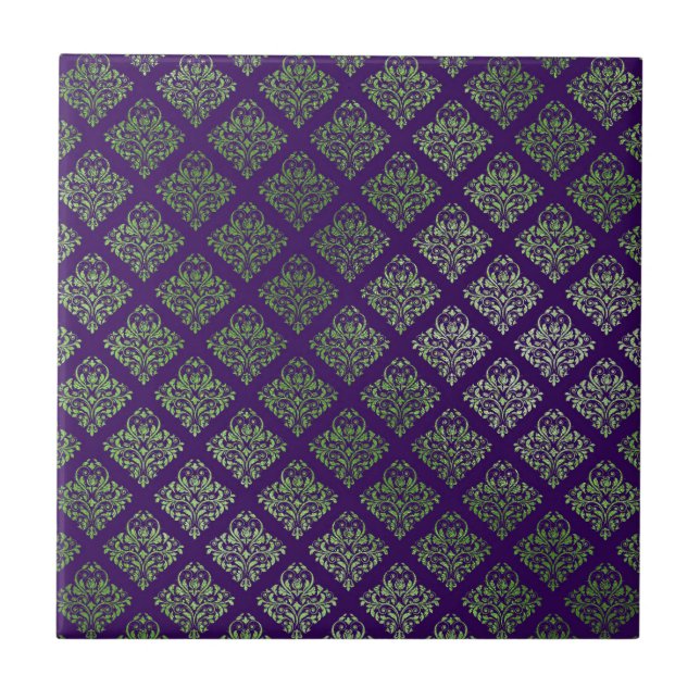 Azulejo De Cerâmica Decor Verde Roxo Elegante (Frente)