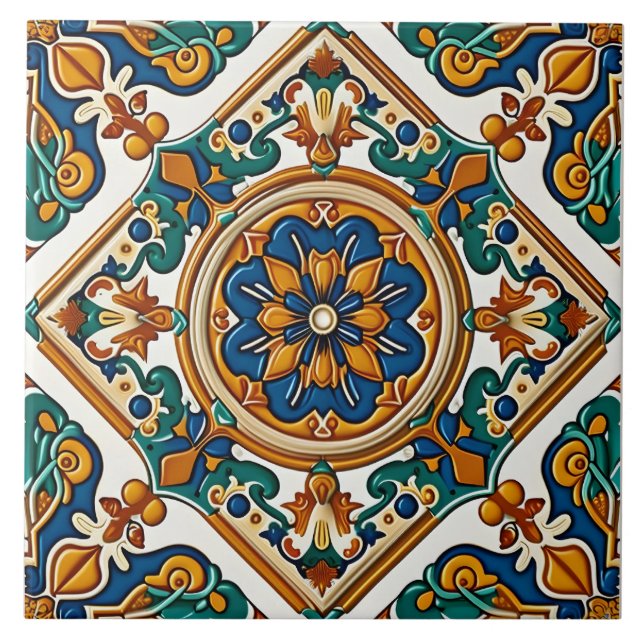 Azulejo De Cerâmica Decoração Amarelo Verde-Azul-Mediterrânica (Frente)