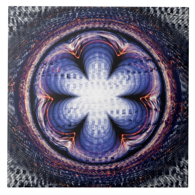 Azulejo De Cerâmica Decoração azul abstrata florida (Frente)