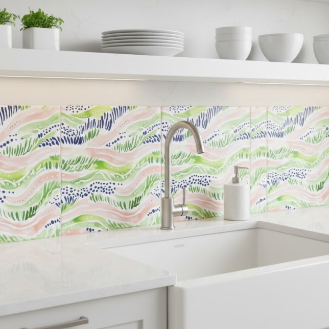 Azulejo De Cerâmica Decoração Azul Rosa Verde abstrato (Criador carregado)