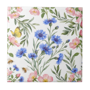 Azulejo De Cerâmica Decoração Botânica de Flores Silvestres de Cottage