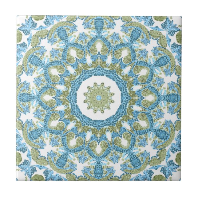 Azulejo De Cerâmica Decoração branca, verde, azul e sem costura, (Frente)