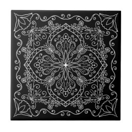 Azulejo De Cerâmica Decoração das Flores Brancas Negras Elegantes