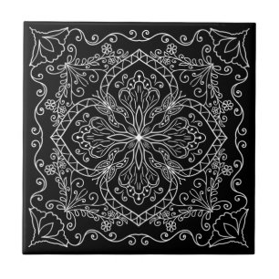 Azulejo De Cerâmica Decoração das Flores Brancas Negras Elegantes