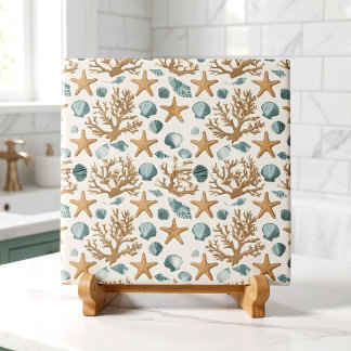 Azulejo De Cerâmica Decoração de Banheiro de Praia Costeira com Concha