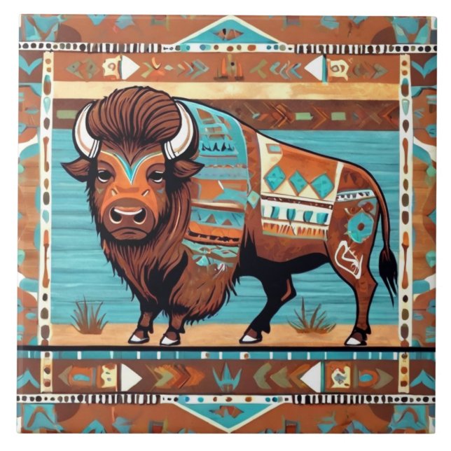 Azulejo De Cerâmica Decoração de Bison Southwest Buffalo (Frente)
