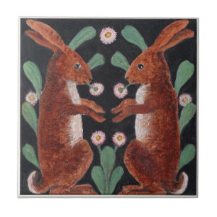 Azulejo De Cerâmica Decoração de Lebre da Floresta em Estilo Antigo pa