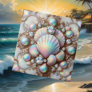 Azulejo De Cerâmica Decoração de Luxo à Beira-Mar Diamantes e Concha
