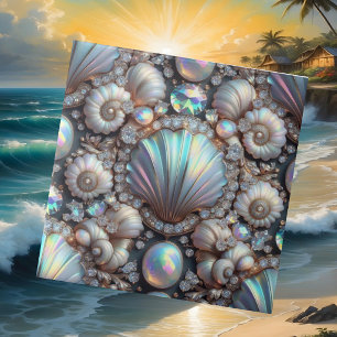 Azulejo De Cerâmica Decoração de Luxo à Beira-Mar Diamantes e Concha